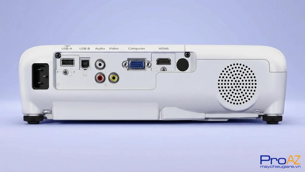 Epson EB S41 tích hợp cổng USB Type A và Type B giúp việc trình chiếu trực tiếp trở nên nhanh chóng.