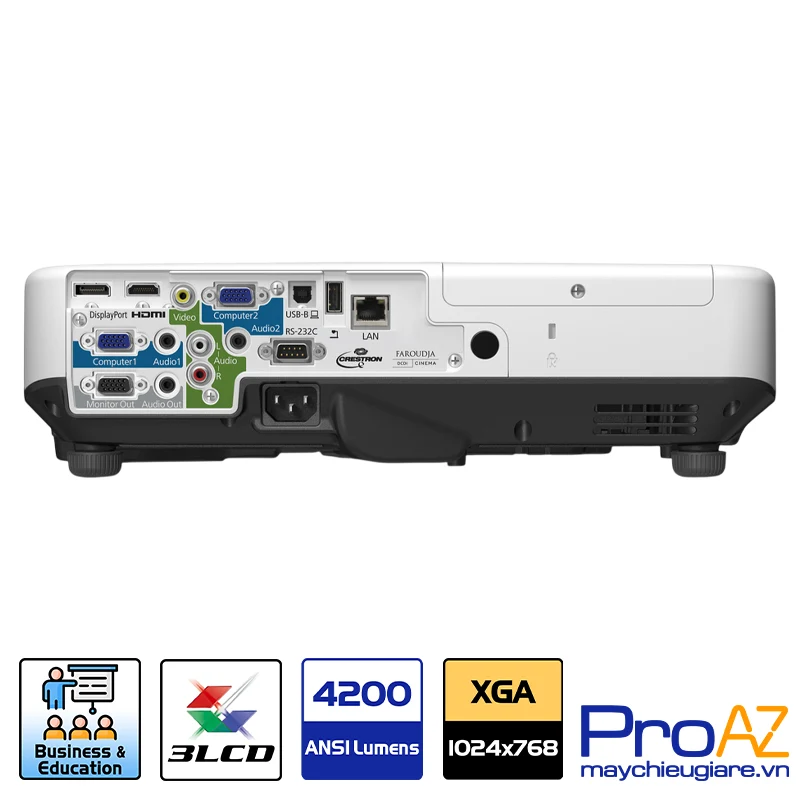 Epson EB-1930 Hệ thống cổng kết nối đa năng Epson EB-1930 hỗ trợ cổng HDMI DisplayPort và VGA giúp kết nối linh hoạt với nhiều thiết bị ngoại vi.