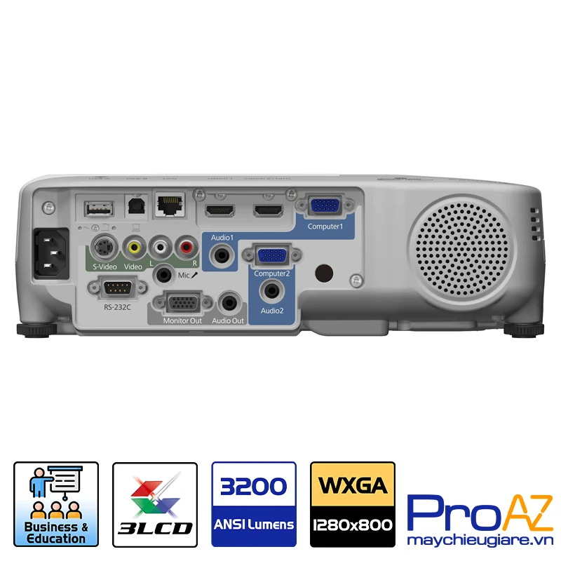Hệ thống cổng kết nối máy chiếu Epson EB-955WH Các cổng HDMI, MHL, VGA và USB trên máy chiếu Epson EB-955WH.
