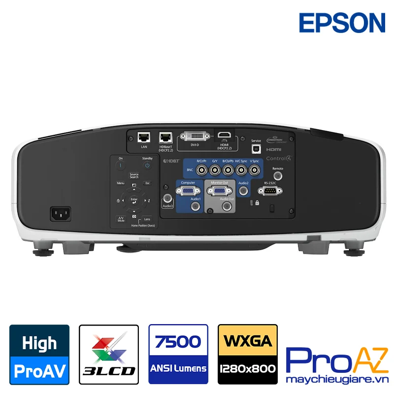 Hệ thống cổng kết nối kỹ thuật số cao cấp Epson EB-G7200W Epson EB-G7200W trang bị các cổng HDMI chuẩn HDCP 2.2, HDBaseT và DVI, đảm bảo truyền tải tín hiệu hình ảnh độ phân giải cao một cách ổn định cho hội trường lớn.