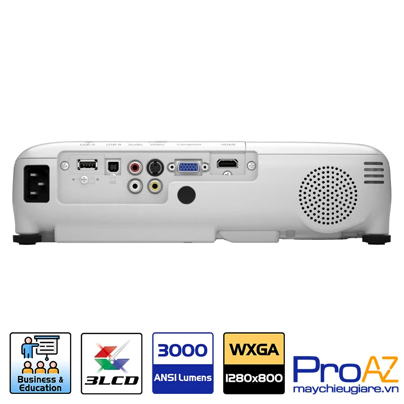 Hệ thống cổng kết nối đa dạng và linh hoạt trên máy chiếu Epson EB-W28 Các cổng kết nối HDMI, VGA, MHL và USB trên máy chiếu Epson EB-W28.