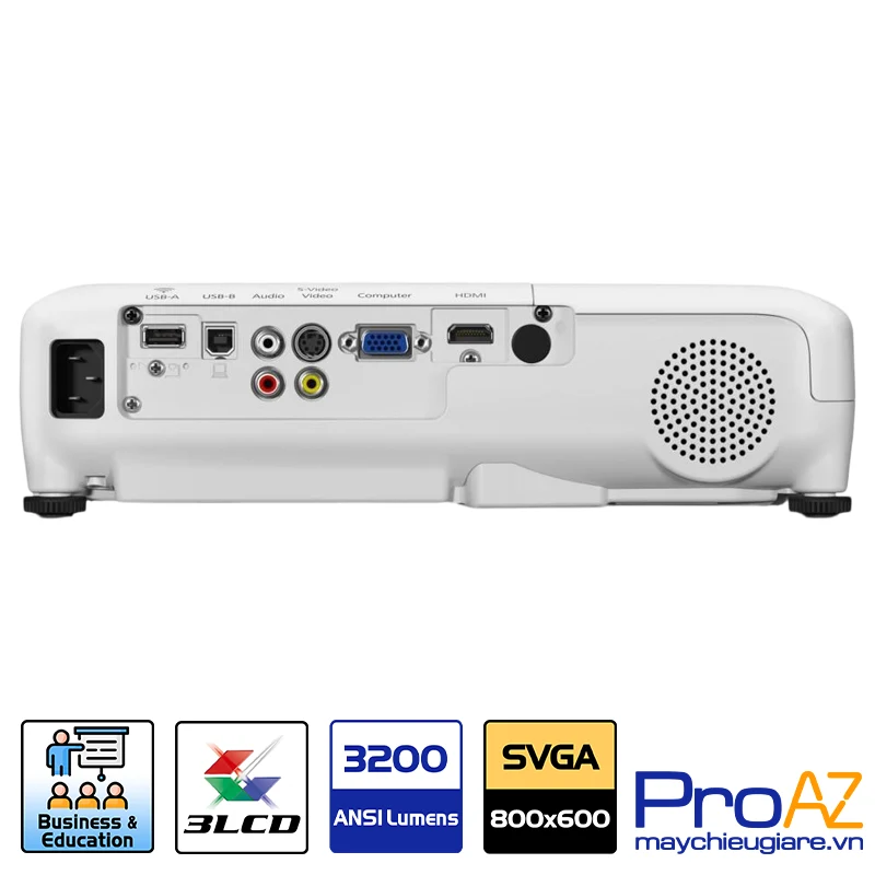 Hệ thống cổng kết nối đa dạng và linh hoạt trên máy chiếu Epson EB-S31 Các cổng kết nối HDMI, VGA và USB trên máy chiếu Epson EB-S31.