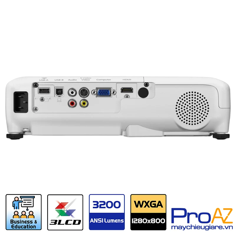 Hệ thống cổng kết nối trên máy chiếu Epson EB-W31 Các cổng kết nối HDMI, VGA và USB trên máy chiếu Epson EB-W31.