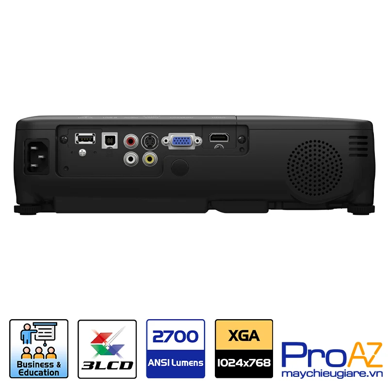 Hệ thống cổng kết nối đa dạng và linh hoạt trên máy chiếu Epson EB-X03 Các cổng kết nối HDMI, VGA và USB trên máy chiếu Epson EB-X03.