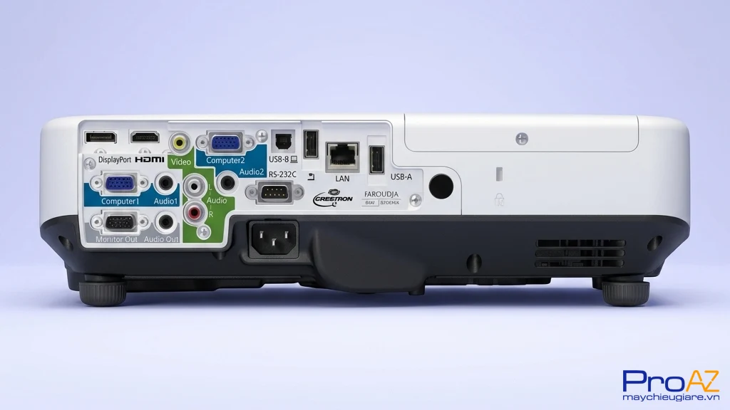 Epson EB-1945W hỗ trợ Wireless LAN và Gigabit Ethernet giúp quản lý và trình chiếu mạng linh hoạt.
