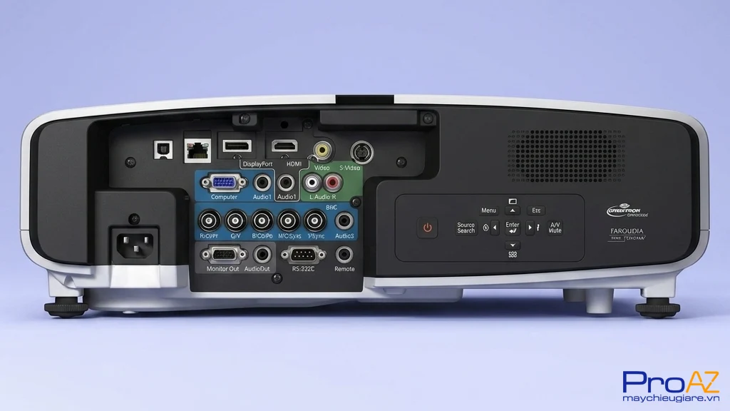 Cổng HDMI và DisplayPort trên Epson EB-4950WU hỗ trợ truyền tải tín hiệu hình ảnh độ nét cao.
