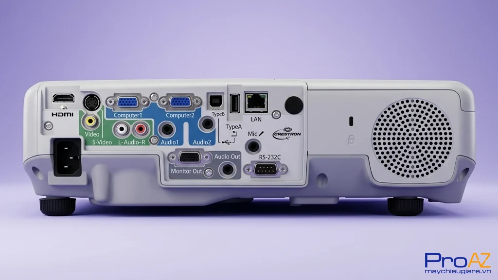 Cổng LAN RS 232 và Wireless tùy chọn trên Epson EB-925 cho phép quản lý hệ thống trình chiếu từ xa dễ dàng.