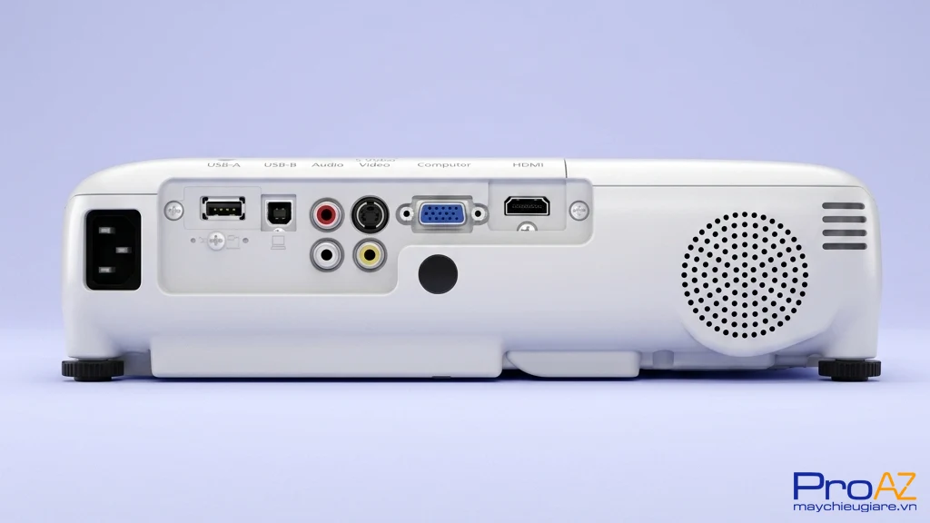 Cổng kết nối HDMI và VGA trên Epson EB S18 hỗ trợ truyền tải tín hiệu hình ảnh độ nét cao.