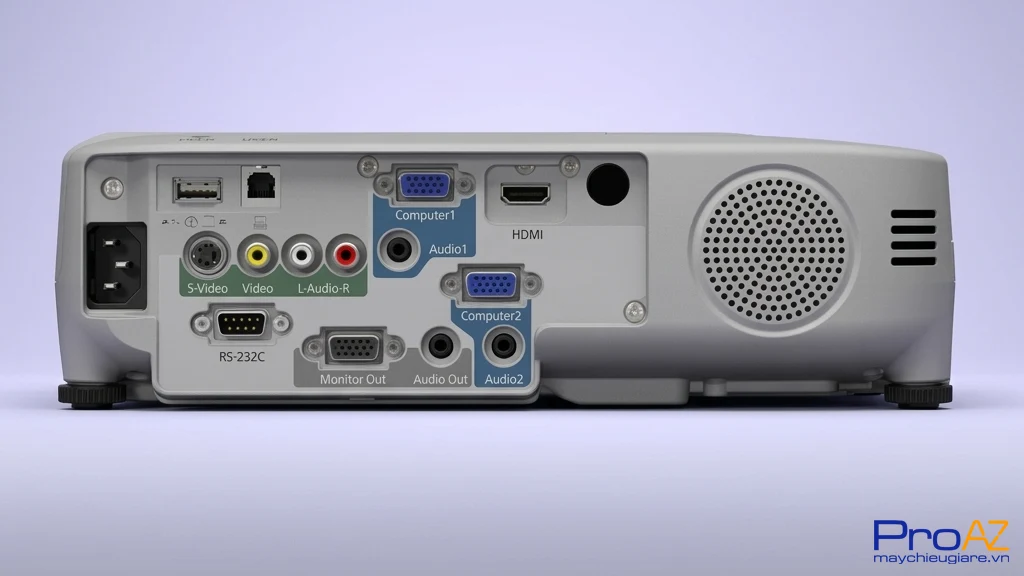Cổng kết nối AV, S-Video và Audio trên máy chiếu Epson EB-X21.