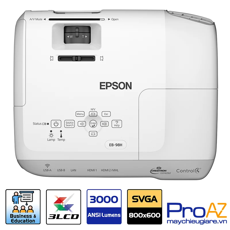 Độ tương phản cao 10.000:1 trên Epson EB-98H Epson EB-98H đạt độ tương phản 10.000:1 cho khung hình có chiều sâu và chi tiết sắc nét.