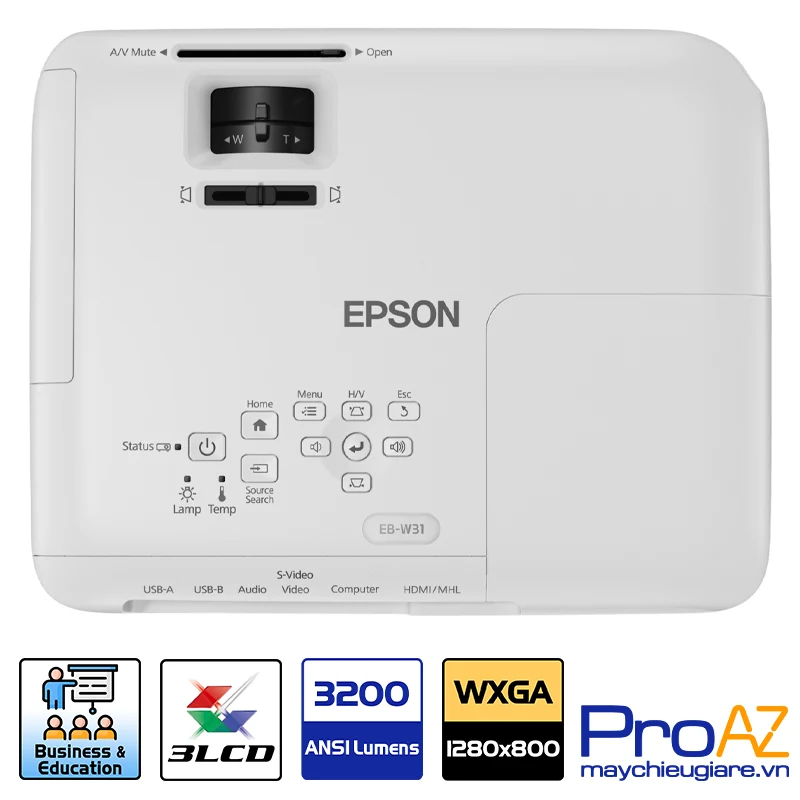 Hình ảnh sắc nét chuẩn WXGA trên máy chiếu đa năng Epson EB-W31 Độ phân giải WXGA (1280x800) mang lại chi tiết hình ảnh sắc nét.