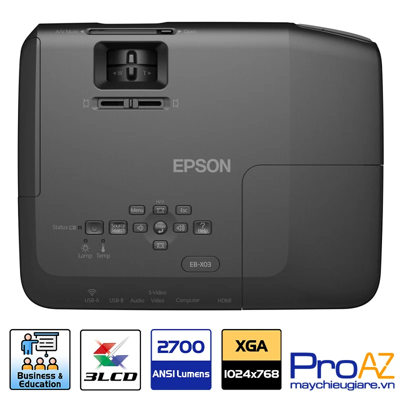 Công nghệ 3LCD và độ phân giải XGA sắc nét trên máy chiếu Epson EB-X03 Công nghệ 3LCD và độ phân giải XGA của Epson EB-X03 cho màu sắc trung thực.