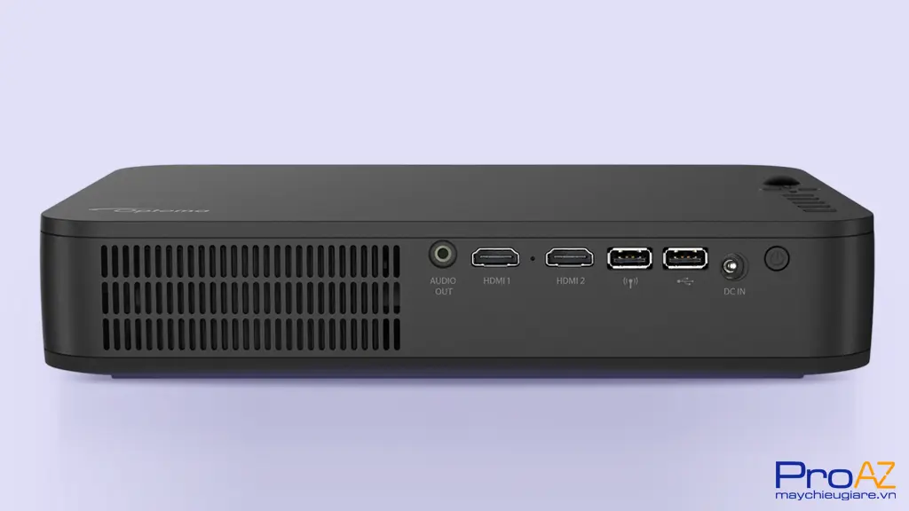Optoma LH200 trang bị 2 cổng HDMI, cổng USB, ngõ ra âm thanh và jack nguồn DC được bố trí gọn gàng trên thân máy siêu mỏng.