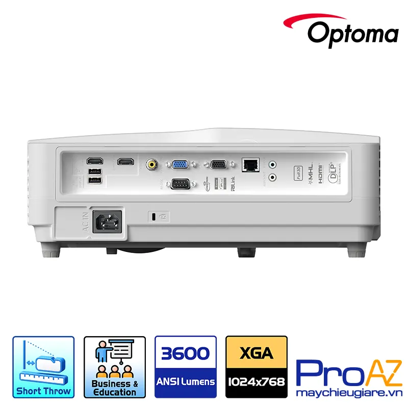 Cổng HDMI VGA USB Reader và hệ thống loa 16W Optoma X330UST Mặt sau máy chiếu Optoma X330UST trang bị các cổng HDMI, VGA, cổng đọc USB trực tiếp và hệ thống loa tích hợp công suất lớn 16W.