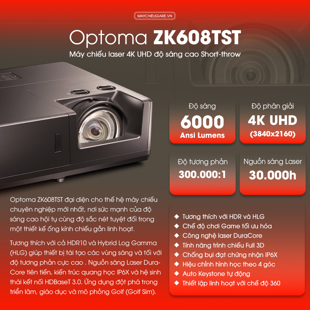 Optoma ZK608TST Máy chiếu laser 4K UHD