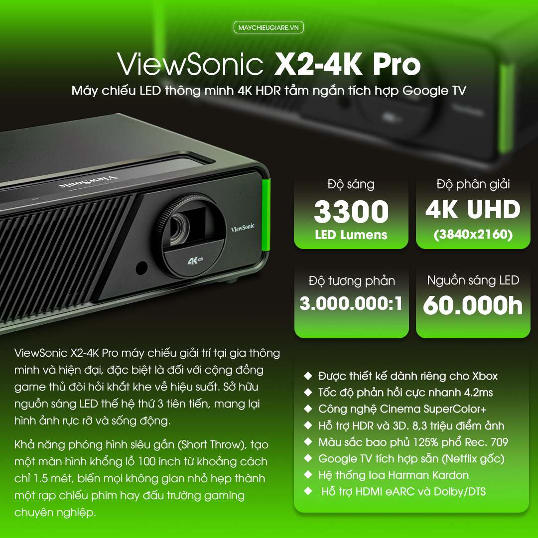 ViewSonic X2-4K Pro Máy chiếu LED thông minh 4K HDR