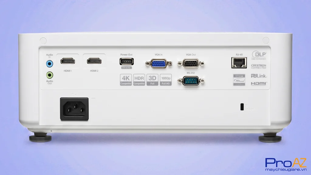 Hệ thống cổng kết nối phong phú như HDMI VGA LAN và RS232 giúp Optoma LH351 tương thích hoàn hảo với mọi thiết bị trình chiếu hiện đại.
